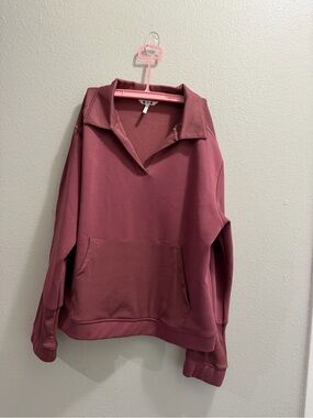 Three Dots Burgundy Relaxed Collared Pullover